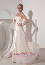 Custom Made Of White Mother of the Bride Dress Empire Strapless Chiffon Beading Floor-length