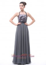 Grey Halter Ruch Black Belt Bridesmaid Dress For Custom Made