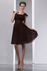 Gorgeous Brown A-line Square Beading Mother Of The Bride Dress Knee-length Chiffon
