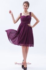 Dark Purple Empire Straps Prom Dress Chiffon Beading Knee-length