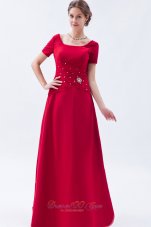 Wine Red Empire Scoop Prom Dress Satin Beading Floor-length