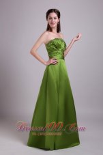 Olive Green A-Line / Princess Strapless Floor-length Satin Beading Prom Dress