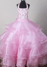 Beautiful Halter Top Little Girl Pageant Dresses With Embroidery Decorate Bodice  Pageant Dresses