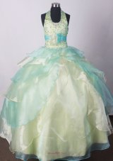 Yellow Green Little Girl Pageant Dresses With Beading Hand Made Flower  Pageant Dresses