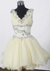 Beading Romantic A-line V-neck Mini-length Little Girl Pageant Dress