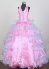 Pretty Beading Ball Gown Halter Floor-length Little Gril Pageant Dress  Pageant Dresses