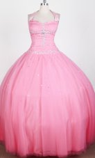 Simple Beaded Decorate Bodice Ball Gown Halter Top Floor-length Little Gril Pageant Dress  Pageant Dresses