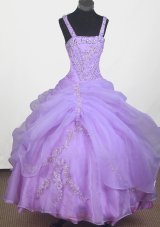 Beautiful Appliques With Beading Little Gril Pageant Dress Ball Gown Strap Floor-length  Pageant Dresses