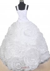 Elegant Hand Made Flowers Decorate Bodice Ball Gown Little Gril Pageant Dress Straps Floor-length  Pageant Dresses