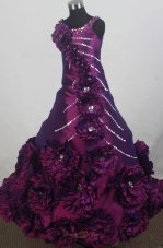 Purple and Hand Made Flowers For Custom Made Little Girl Pageant Dresses  Pageant Dresses