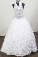 2013 Luxurious Little Girl Pageant Dresses Beading and Fabric With Roling Flowers
