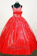 Elegant Sequin Red Flower Girl Pageant Dress With Belt and Beaded Decorate  Pageant Dresses