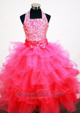 Popular Hot Pink Halter Neckline Beaded and Ruffled Layers Decorate Flower Girl Pageant Dress  Pageant Dresses