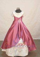 White and Red Classical Princess Flower Girl Pageant Dresses With Scoop Neckline Beaded and Embroidery Decorate  Pageant Dresses