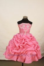 Romantic Watermelon Strapless Neckline Little Girl Pengant Dress With Flowers and Appliques Decorate  Pageant Dresses