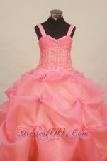 2013 Custom Made Watermelon Little Girl Pageant Dress Straps With Pick-ups Organza