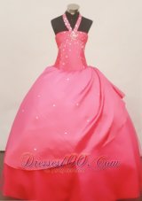 Stylish Halter Coral Red 2013 Little Girl Pageant Dress Floor-Length Taffeta  Pageant Dresses
