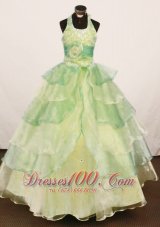 Cheap Ball Gown Yellow Green Little Girl Pageant Dress Halter Floor-Length Organza In 2013  Pageant Dresses