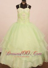 2013 Low price Little Girl Pageant Dress Ball Gown Yellow Green Straps With Yellow Green