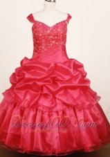 Custom Made Red Little Girl Pageant Dress Ball Gown Off The Shulder Floor-Length  Pageant Dresses