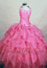 Wonderful Halter Top Hot Pink Organza Beading Little Girl Pageant Dresses  Pageant Dresses