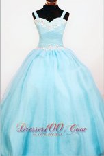 Popular Ball Gown Strap Custom Made Aqua Blue Appliques Little Girl Pageant Dresses