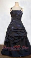 Taffeta Simple A-line Floor-length Navy Blue Straps Beading Little Girl Pageant Dresses  Pageant Dresses