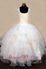 Exquisite Beading Organza Ball Gown White Square Floor-length White Little Girl Pageant Dresses  Pageant Dresses