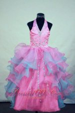 Beading Gorgeous Ball gown Halter Organza Floor-length Colorful Little Girl Pageant Dresses  Pageant Dresses