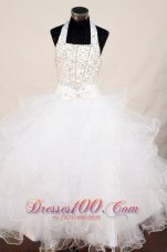 Beading Sweet Ball gown Halter Floor-length Organza White Little Girl Pageant Dresses  Pageant Dresses