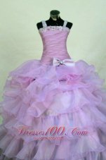 Beading Romantic Organza Straps Ball gown Floor-length Lavender Little Girl Pageant Dresses  Pageant Dresses