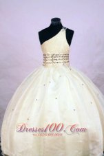 Cute Ball gown One Shoulder Floor-length Organza Yellow Beading Little Girl Pageant Dresses  Pageant Dresses