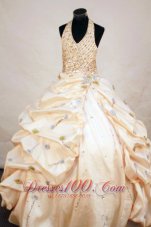 Gorgeous Taffeta Ball gown Halter Yellow Floor-length Beading Little Girl Pageant Dresses  Pageant Dresses