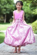 Pretty Lavender Column / Sheath Scoop Ankle-length Satin Bow Flower Girl Dress