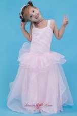 Pretty Baby Pink A-line Straps Flower Girl Dress Organza Floor-length