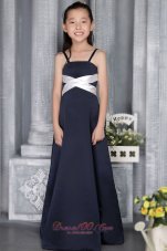 Pretty Navy Blue Column Straps floor-length Satin Flower Girl Dress