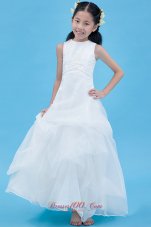 White A-line Scoop Ankle-length Organza Appliques Flower Girl Dress