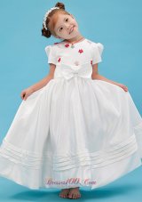 White A-line Scoop Flower Girl Dress Taffeta Sash Floor-length