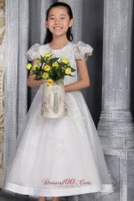 White A-line / Princess Scoop Ankel-length Organza Lace Flower Girl Dress