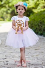 White and Pink Ball Gown Scoop Knee-length Taffeta and Tulle Flower Girl Dress
