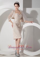 2013 Champagne Column Sweetheart Mini-length Satin Belt and Appliques Prom Dress