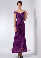 2013 Purple Column Off The Shoulder Ankle-length Taffeta Beading Mother Of The Bride Dress