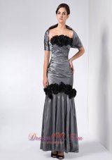 2013 Fashionable Grey Column Mother Of The Bride Dress Strapless Hand Made Flowers Ankle-length Taffeta