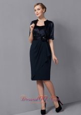 2013 Modest Black Column Mother Of The Bride Dress Strapless Sash Knee-length Chiffon