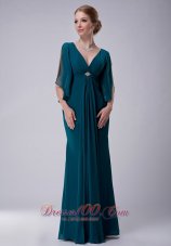 New Beauty Peacock Green Empire V-neck Mother Of The Bride Dress Chiffon Beading Floor-length