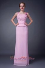 New Customize Baby Pink Column Straps Mother Of The Bride Dress Chiffon Beading Floor-length