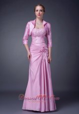 New Exclusive Baby Pink Column Strapless Mother Of The Bride Dress Taffeta Appliques Floor-length