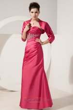 New Perfect Coral Red Column Beading Mother Of The Bride Dress Strapless Floor-length Satin