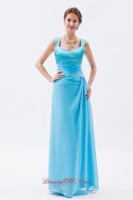 New Baby Blue Column Straps Chiffon Prom Dress Beading Floor-length