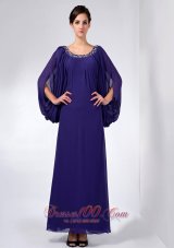 Popular Purple Column Scoop Ankle-length Chiffon Beading Mother Of The Bride Dress